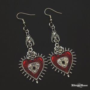 Auskarai Šikšnosparnis Rožė Spygliuota Širdis Visa Matanti Akis